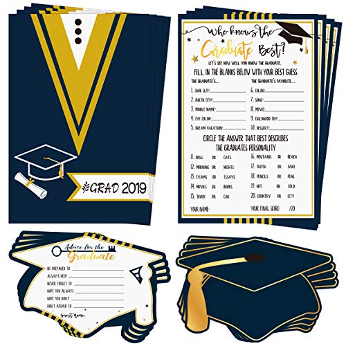Product Cover 30Pcs Graduation Game Cards and 30Pcs Graduation Advice Cards, 60 in total for 2019 High School/College/University Grad Party Supplies Games Activities Invitations, Graduate Favors Decorations