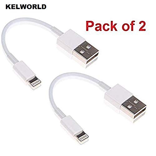 Product Cover KELWORLD Short Power Bank Charging USB Data Cable for iPhone 5 5S 6 6S & 6S Plus 7 7PLUS 8 8PLUS X XS XR 10 cm-White (Pack of 2)