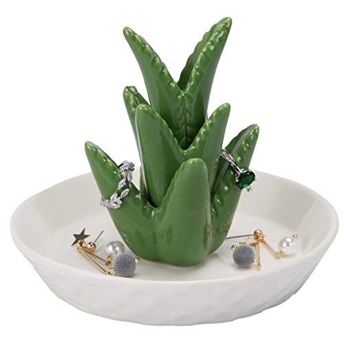 Product Cover HOME SMILE Ceramic Aloe Ring Holder with Derorative White Dish Dish for Jewelry,Christmas Birthday Gifts
