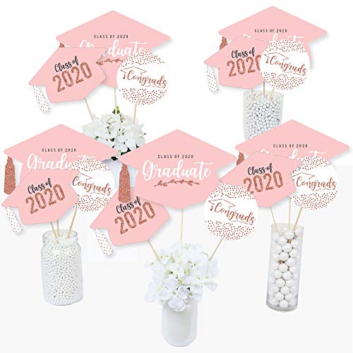 Product Cover Big Dot of Happiness Rose Gold Grad - 2020 Graduation Party Centerpiece Sticks - Table Toppers - Set of 15