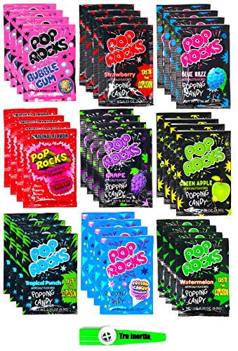 Product Cover Pop Rocks Crackling Candy Variety Pack of 36 - Classic Popping Candy - Nine Different Flavors Bulk Pop Rocks Pack with Tru Inertia Kazoo