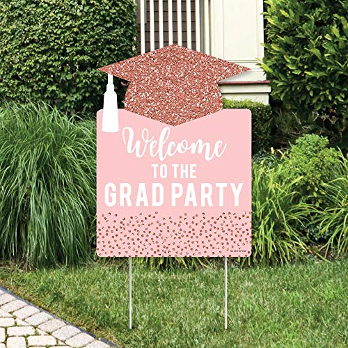 Product Cover Big Dot of Happiness Rose Gold Grad - Party Decorations - Graduation Party Welcome Yard Sign