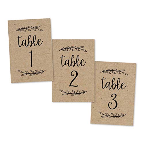 Product Cover 1-25 Rustic Kraft Table Number Double Sided Signs For Wedding Reception, Restaurant, Birthday Party Event Calligraphy Printed Numbered Card Centerpiece Decoration Setting Reusable Frame Stand 4x6 Size