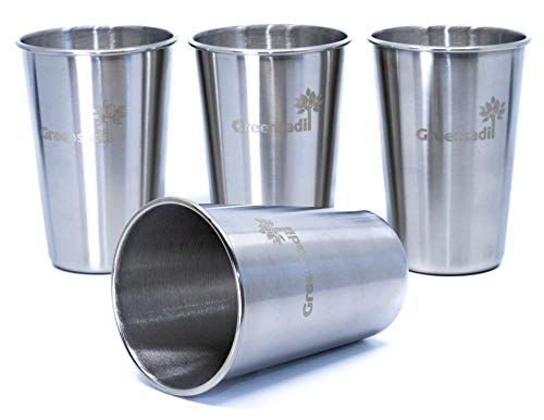 Product Cover Greensadi 4 Pack of Stackable Stainless Steel Metal Pint Drinking Tumbler Cup Glasses with 480ml / 16oz Capacity for Kids and Adults