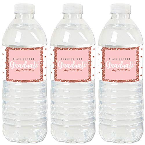 Product Cover Big Dot of Happiness Rose Gold Grad - 2020 Graduation Party Water Bottle Sticker Labels - Set of 20