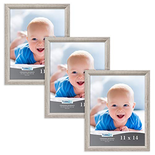 Product Cover Icona Bay 11x14 Picture Frame (3 Pack, Heritage Gray Wood Finish), Gray Photo Frame 11 x 14, Composite Wood Frame for Walls or Tables, Set of 3 Cherished Memories Collection
