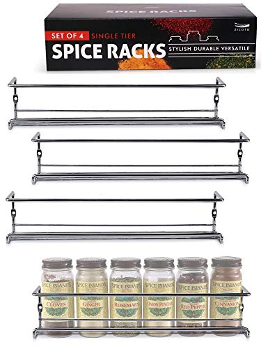 Product Cover Gorgeous Spice Rack Organizer for Cabinets or Wall Mounts - Space Saving Set of 4 Hanging Racks - Perfect Seasoning Organizer For Your Kitchen Cabinet, Cupboard or Pantry Door
