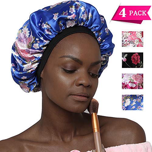 Product Cover Soft Silk Hair Bonnet with Wide Band, Comfortable Night Sleep Hat Hair Loss Cap (4 Pack)