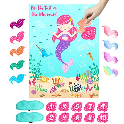 Product Cover OurWarm Pin the Tail on the Mermaid Party Game for Kids, Under The Sea Party Games with 36 Reusable Tails for Kids Birthday Decorations Mermaid Party Supplies