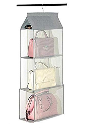 Product Cover House of Quirk Hanging Handbag Organizer Dust-Proof Nonwoven Storage Holder Bag Closet Wardrobe for Purse Clutch with 3 Large Pockets(105x37x16.5cm) (Grey)