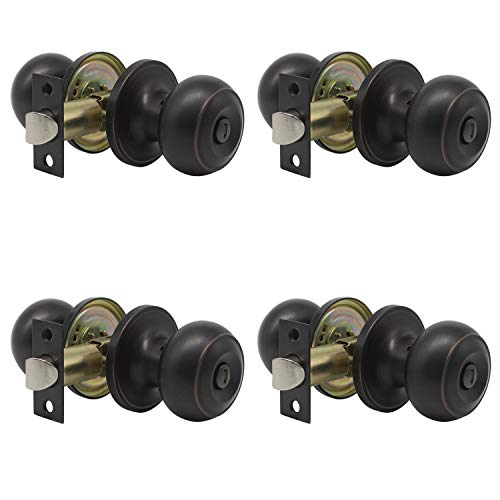 Product Cover Probrico Oil Rubbed Bronze Privacy Door Knobs Interior Bed and Bath Keyless Handles Locksets (4 Pack)