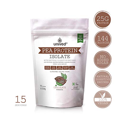 Product Cover Unived Organic Pea Protein Isolate with Natural Digestive Enzymes, 100% Vegan & Plant-Based, BCAAs, Amino Acid, Lean Muscle Development, Non-GMO & Sugar-Free, Keto Friendly & Natural (Chocolate 15 Servings)