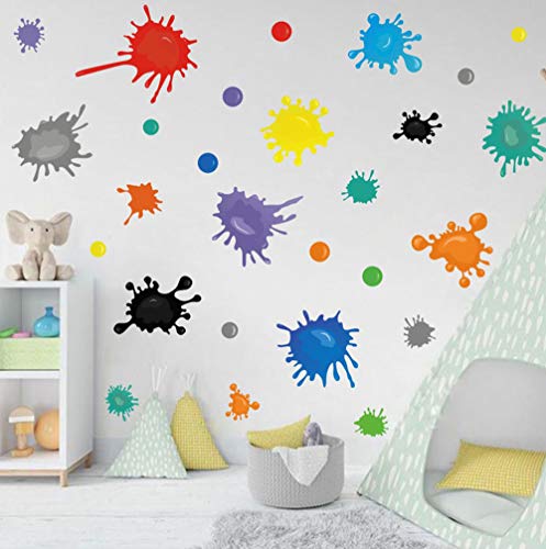 Product Cover TOARTi Multicolor Paint Wall Decal, Splatter and Splotches Wall Sticker for Art Room Nursery Decoration, Watercolor Paint Splash Room Decor Ink Splotch Wall Stickers
