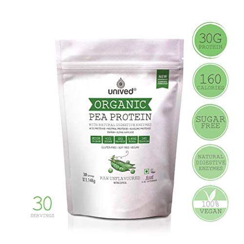 Product Cover Unived Organic Pea Protein Isolate with Natural Digestive Enzymes, 100% Vegan & Plant-Based, BCAAs, Amino Acid, Lean Muscle Development, Non-GMO & Sugar-Free, Keto Friendly & Natural (Organic Raw 30 Servings)