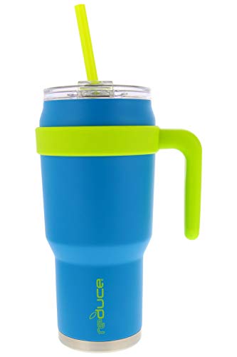 Product Cover Reduce Cold-1 40 oz Insulated Coffee Mug With Straw and Lid - Large Capacity, 36 Hours Cold, Sweat-Proof Body - This Stainless Steel Tumbler is Perfect for Cold and Hot Drinks - Aqua
