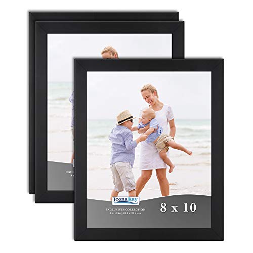 Product Cover Icona Bay 8x10 Picture Frame (3 Pack, Black), Sturdy Wood Composite Photo Frame 8 x 10, Wall or Table Mount, Set of 3 Exclusives Collection