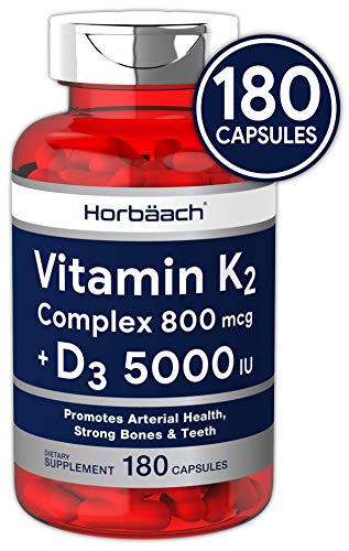 Product Cover Vitamin K2 Complex with D3 | 180 Capsules | 800 mcg of MK7 Plus MK4 | 5000 IU of D3 | Bone & Heart Health | Non-GMO, Gluten Free | Vitamin Supplement by Horbaach