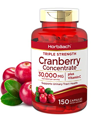 Product Cover Horbaach Cranberry (30,000 mg) + Vitamin C 150 Capsules | Triple Strength Ultimate Potency | Non-GMO, Gluten Free Cranberry Pills Supplement from Concentrate Extract