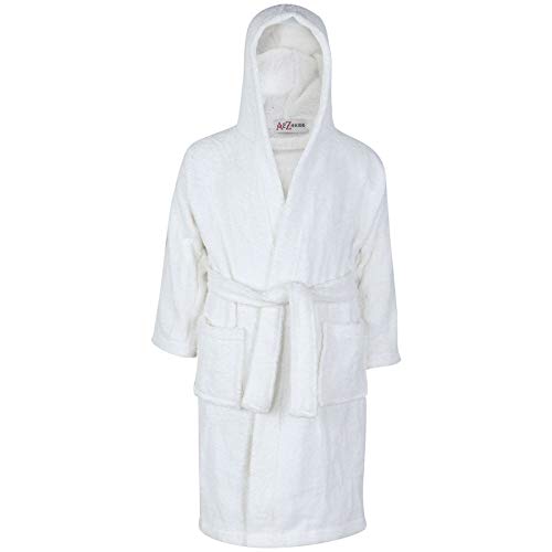 Product Cover Kids Girls Boys 100% Cotton Soft Terry Hooded - Towel Bathrobe White 11-12
