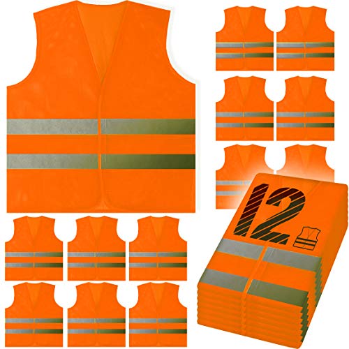 Product Cover PeerBasics, 12 Pack, Orange Reflective Safety Vest, Silver Strip, Bright Breathable Neon Orange (Mesh, 12)
