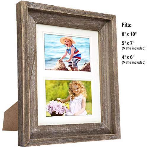 Product Cover Rustic Barnwood 8x10 Picture Frame Set: Unique Photo Frame Holder for Wall Desktop or Tabletop Display. Thick Weathered Gray Wood Home Decor. Fits 8x10 or 5x7 or 4x6 with included Matte