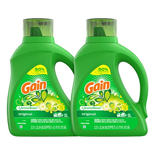 Product Cover Gain Laundry Detergent Liquid Plus Aroma Boost, Original Scent, HE Compatible, 75 oz, Pack of 2, 96 Loads Total