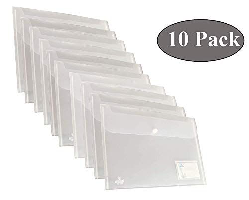 Product Cover GreatDio® A4 Document File Bag, Transparent Envelope Holder Storage Case, Snap Button Organizer, Clear Plastic Container for Papers, Stationery - 10 Pack