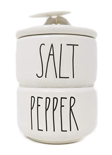 Product Cover Rae Dunn by Magenta 2 Piece Salt & Pepper Stacking Ceramic LL Salt & Pepper Cellars Set