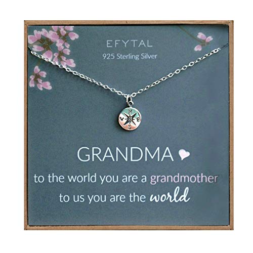 Product Cover EFYTAL Grandma Gifts, 925 Sterling Silver Compass Necklace for Grandmother, Necklaces for Women, Best Birthday Gift Ideas, Pendant Jewelry for Her, Mothers Day