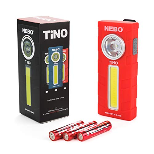 Product Cover 300-Lumen LED Work Light Flashlight: Durable Pocket Sized Magnetic Flashlight Featuring 2 Light Modes, A Pocket Clip, Hanging Hook and Magnetic Base - NEBO TINO 6809 - Red