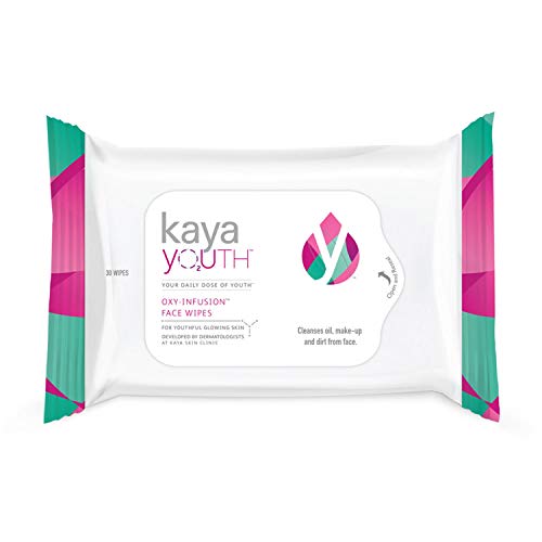 Product Cover Kaya Youth Oxy-Infusion Face Wipes,Boosts Skin Oxygen,Clears dirt and removes makeup,Gives fresh and glowing skin,Developed by Dermatologists,30 Pcs