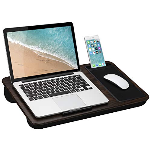 Product Cover LapGear Home Office Lap Desk with Device Ledge, Mouse Pad, and Phone Holder - Espresso Woodgrain - Fits Up to 15.6 Inch Laptops - Style No. 91575