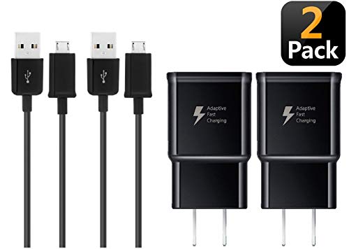 Product Cover Adaptive Fast Wall Charger Compatible with Samsung Galaxy S7 / S7 Edge / S6 / S6 Edge and LG G2 / G3 / G4 [2 Pack (Wall Chargers Adapter and Micro USB Cables)] (Black)