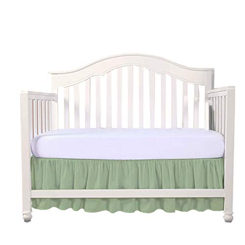 Product Cover Sage Crib Bed Skirt Split Corner,Dust Ruffle 100% Cotton Nursery Crib Toddler Bedding Skirt for Baby Boys or Girls, 14