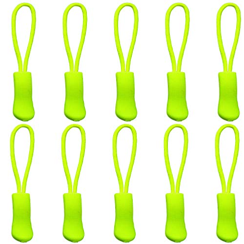 Product Cover Yzsfirm 10 Pcs Extension Zipper,Fluorescent Yellow Durable Zipper Pulls Strong Nylon Cord Rubber Textured No-Slip Pull Rope Fit Any Zipper