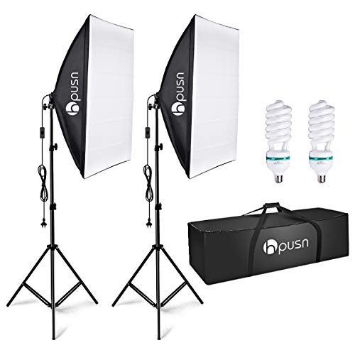 Product Cover HPUSN Softbox Lighting Kit Professional Studio Photography Continuous Equipment with 85W 5500K E27 Socket Light and 2 Reflectors 50 x 70 cm and 2 Bulbs for Portrait Product Fashion Photography
