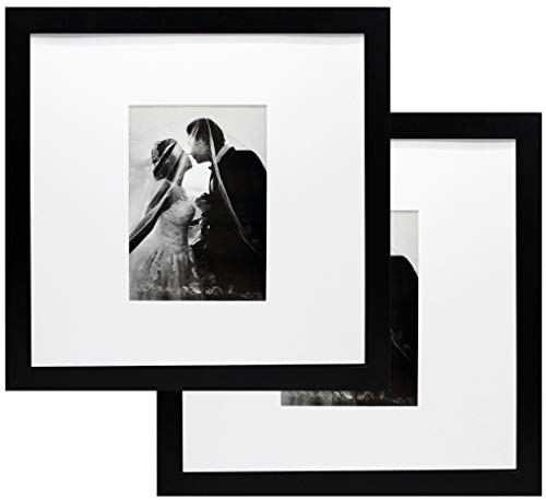 Product Cover 12x12 Black Wood Gallery Picture Frame with 5x7 Mat - Pack of Two Frames - Wide Molding - Great for Scrapbooking - Includes Both Attached Hanging Hardware and Desktop Easel - Display Pictures 12 x 12