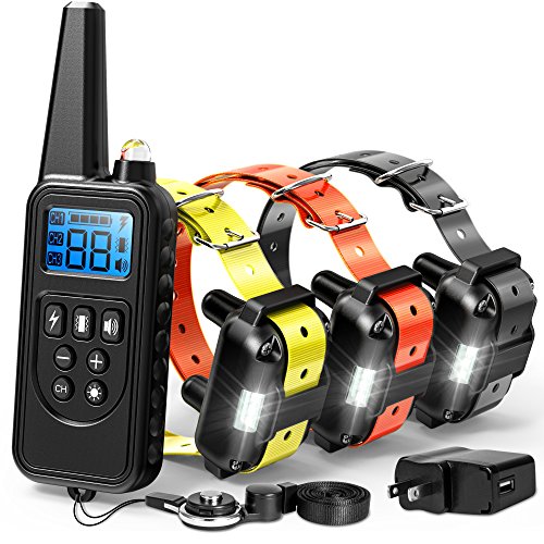 Product Cover F-color Dog Training Collar, Range 2600ft Dog Shock Collar with Remote Rechargeable Waterproof with 4 Modes Light Beep Vibration Shock Collar for Medium Large Dogs Breed, 3 Pack