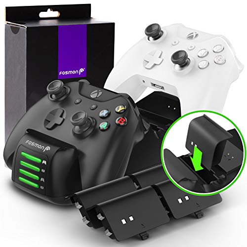 Product Cover Fosmon Xbox One Quad PRO Controller Charger with 4 Rechargeable Battery Packs (Upgraded), Dual Dock + 2 Batteries Slot Docking Charging Station for Xbox One/One X/One S/Elite Controllers