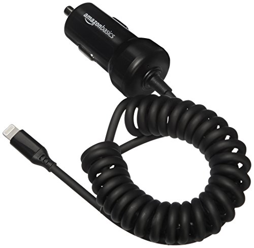 Product Cover AmazonBasics Coiled Cable Lightning Car Charger - 5V 12W - 1.5 Foot, Black, 5-Pack