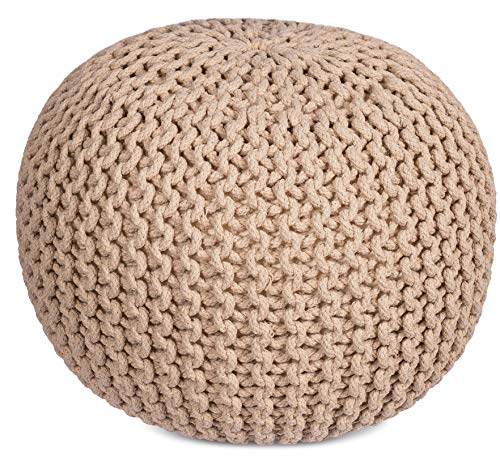 Product Cover BIRDROCK HOME Round Pouf Foot Stool Ottoman - Knit Bean Bag Floor Chair - Cotton Braided Cord - Great for The Living Room, Bedroom and Kids Room - Small Furniture (Natural)
