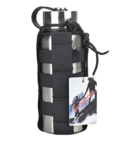 Product Cover JFFCESTORE Minimalist Adjustable MOLLE Water Bottle Holder Kettle Pouch Belt Bottle Carrier for 17-42Oz Water Bottle (Black)