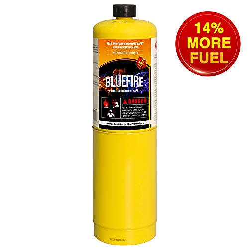 Product Cover Pack of 1, BLUEFIRE Modern MAPP Gas Cylinder, 16.1 oz, 14% More Bonus Fuel than MAP/PRO, Hotter than Propane! Variation of Quantity Bundles Available (1)