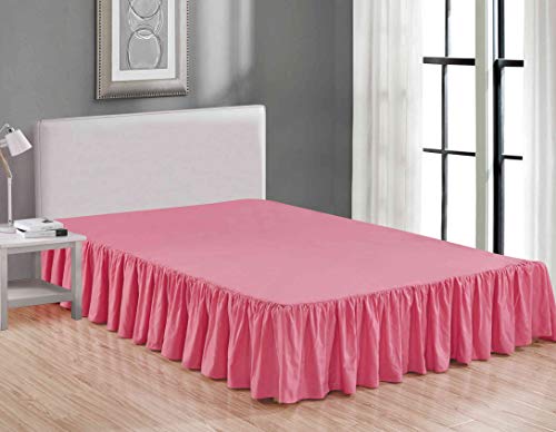 Product Cover Sheets & Beyond Wrap Around Solid Luxury Hotel Quality Fabric Bedroom Dust Ruffle Wrinkle and Fade Resistant Gathered Bed Skirt 14 Inch Drop (Full, Pink)