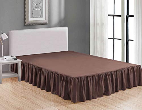 Product Cover Sheets & Beyond Wrap Around Solid Luxury Hotel Quality Fabric Bedroom Dust Ruffle Wrinkle and Fade Resistant Gathered Bed Skirt 14 Inch Drop (Twin, Brown)