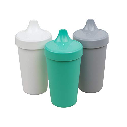 Product Cover Re-Play Made in The USA 3pk Toddler Feeding No Spill Sippy Cups for Baby, Toddler, and Child Feeding - Aqua, Grey, White | Durable, Dependable and Toddler Tough Sippy Cups