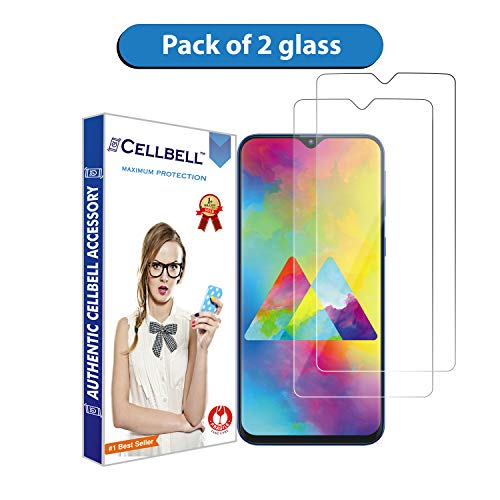 Product Cover Cellbell Tempered Glass for Samsung Galaxy M20 (Transparent) Full Screen Coverage (Except Edges) with easy installation kitPack of K3