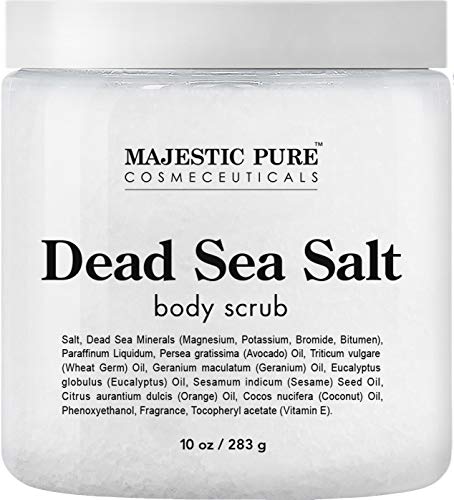 Product Cover Dead Sea Salt Body Scrub by Majestic Pure - Infused with Aromatic Oils Exfoliates and Helps Conceal Stretch