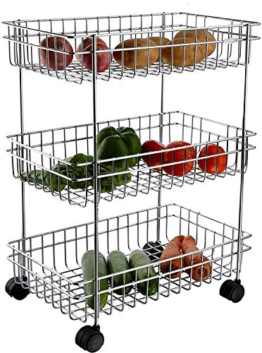 Product Cover AMAZING MALL (LABEL) Stainless Steel Silver Multipurpose Storage Shelf, Kitchen Rack -Triple Tire Trolley