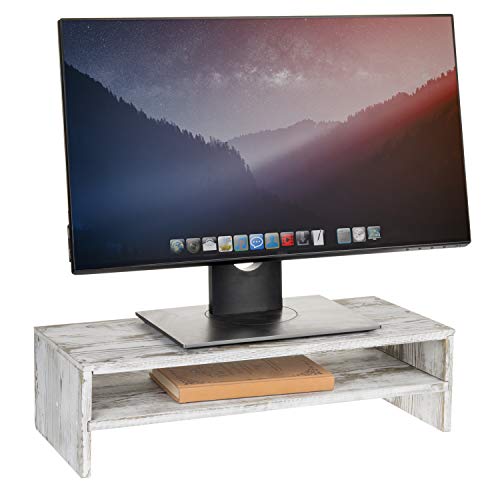 Product Cover MyGift 2-Tier Rustic Whitewashed Wood Computer Monitor Stand & Desktop Shelf